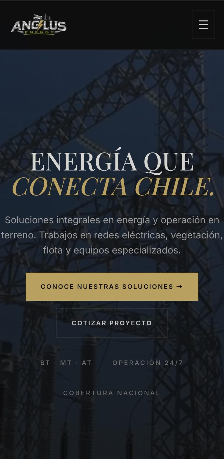 Portada de la web de Anglus Energy en el móvil